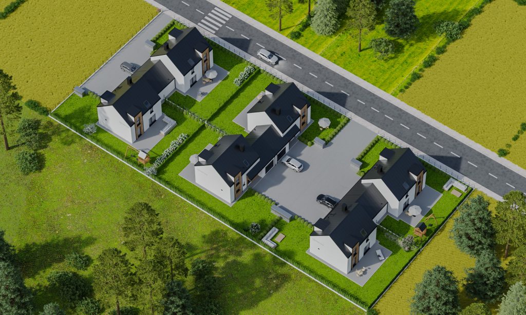 Wizualizacja osiedla domów bliźniaczych pod Ostrowem Wielkopolskim - Osiedle przy Lesie - Mapa-Dom