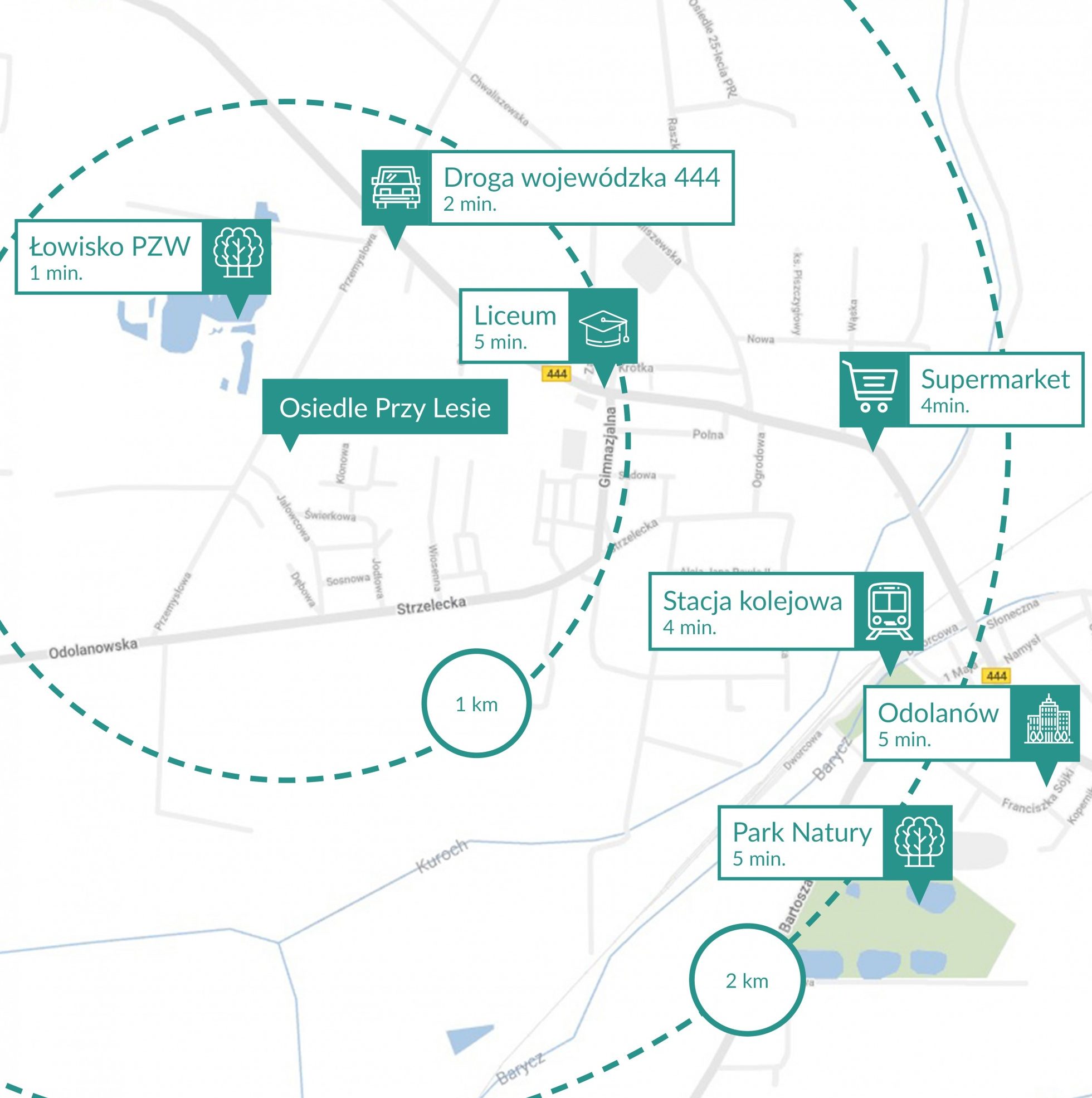 Lokalizacja osiedla domów bliźniaczych pod Ostrowem Wielkopolskim - Osiedle przy Lesie - Mapa-Dom